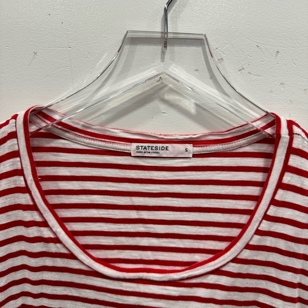 Stateside Red White Stripe Long Sleeve Bubble Hem Top Small - Picture 3 of 6
